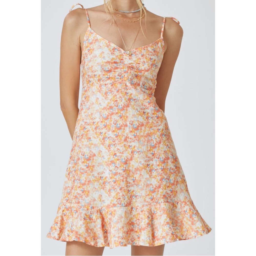 Cloth & Stone x Anthropologie | Linen Smocked Peach Mini Dress, Size Small